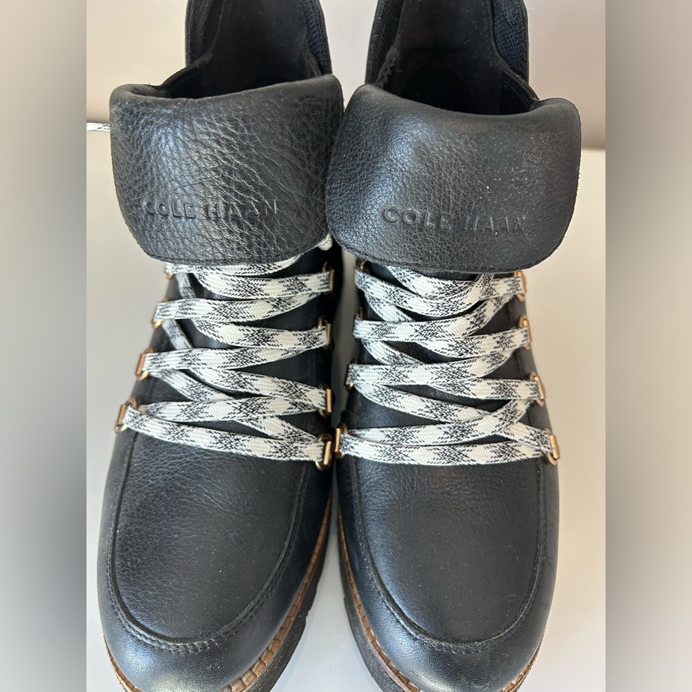 Cole Haan Black Ankle Boots with Patterned Laces